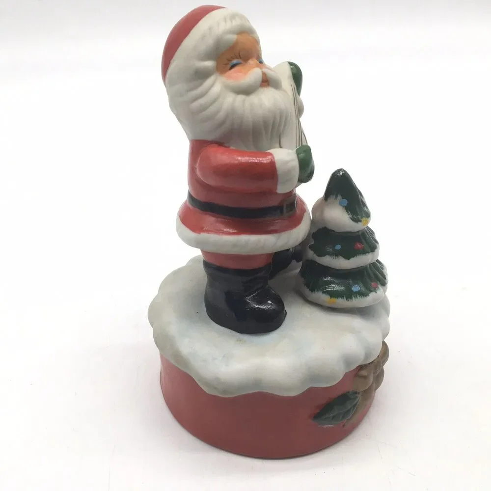 MCM Christmas Santa Claus W/guitar Ceramic Figurine Music Box  4 Repair Japan 6